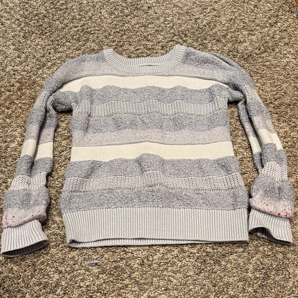 Gap Women's Gray And Cream Striped Sweater